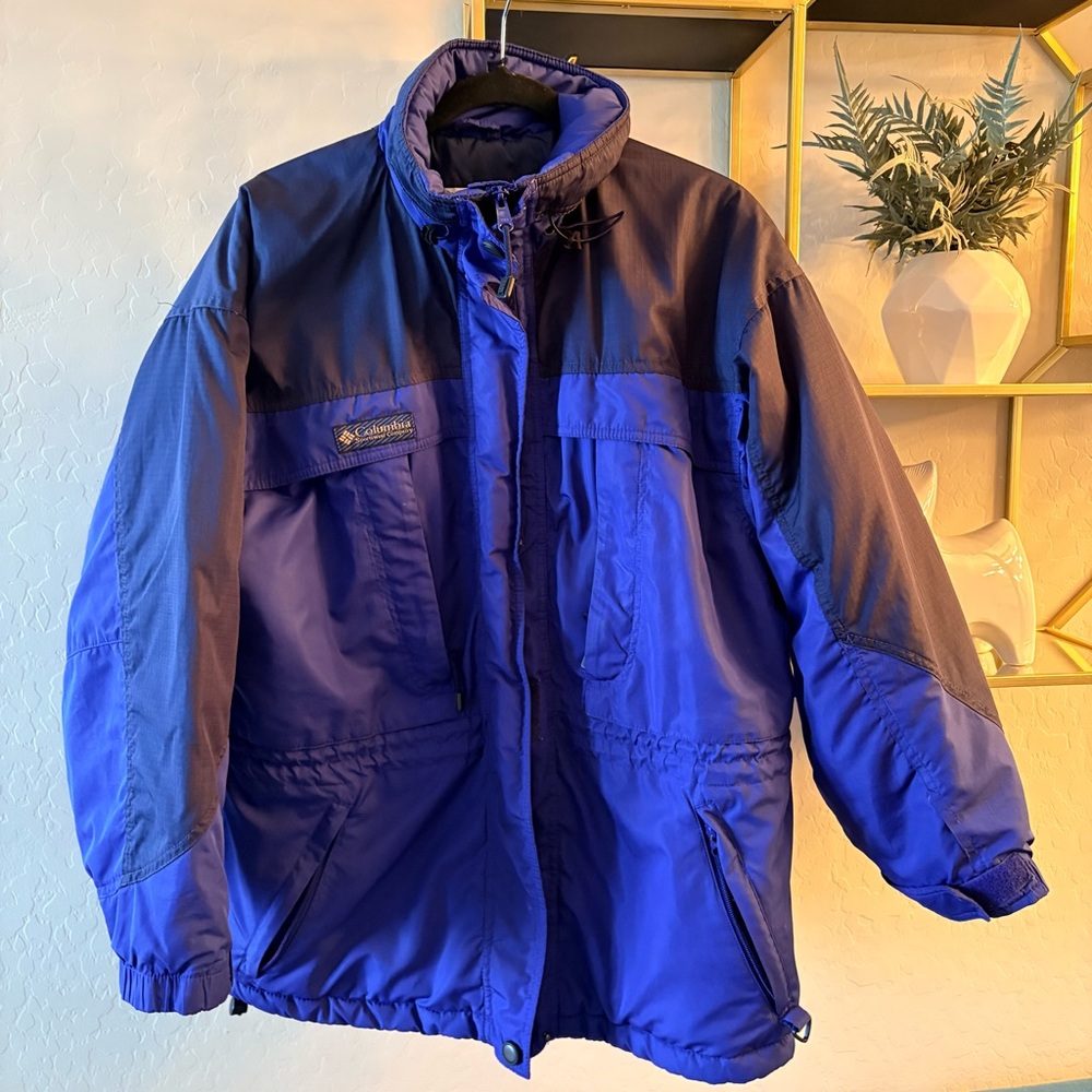 Columbia Two-Tone Blue Black warm winter jacket full zip womens large L